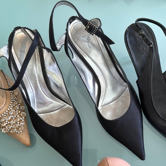 RODO Black Satin 2.5” Rhinestone Heels with feminine buckled strap (EU41) - Picture 2 of 4